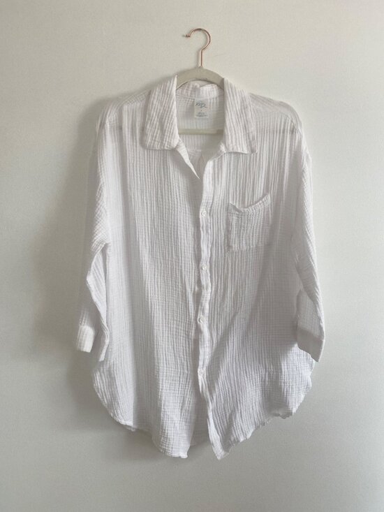 Kona Sol Tops - Kona Sol White Gauze Button-Up Shirt Size S Lightweight Cotton Long Sleeve